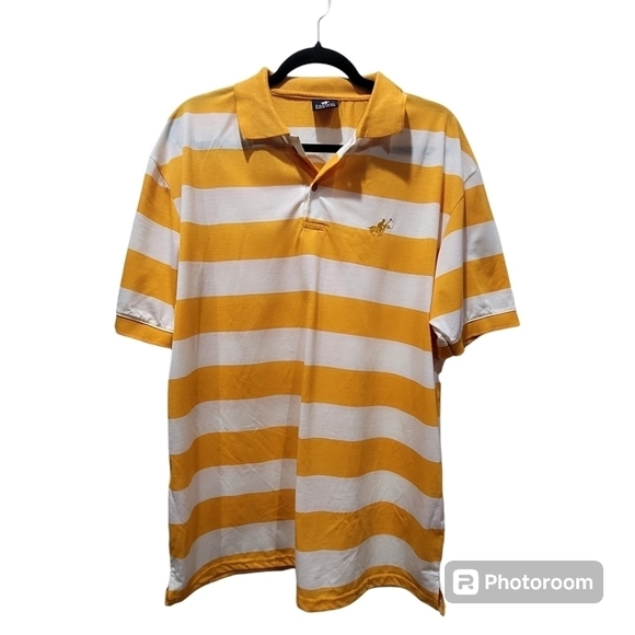 XL Cotton Blend Yellow White Stripes Men's Polo Golf Shirt Office Casual Party - Picture 1 of 7